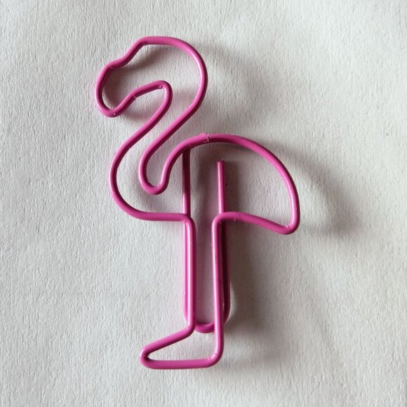 Pink Flamingo Shaped Paper Clips  Set 10 Tropical Coastal Tiki Desk Accessories - Picture 2 of 4
